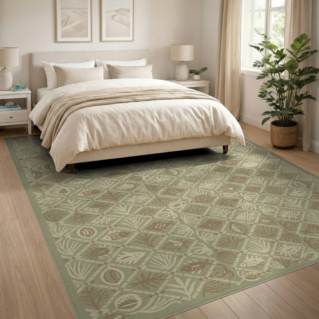 Green Coastal Fish and Pineapple Area Rug