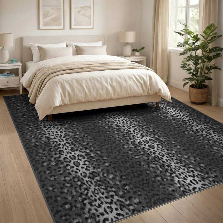 Black White Leopard Print Distressed Area Rug
