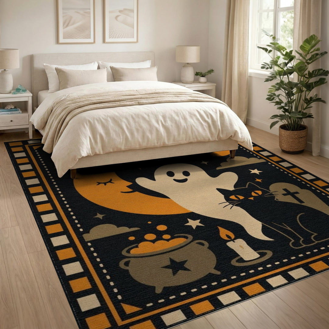 Whimsical Halloween Ghost Cat Area Rug