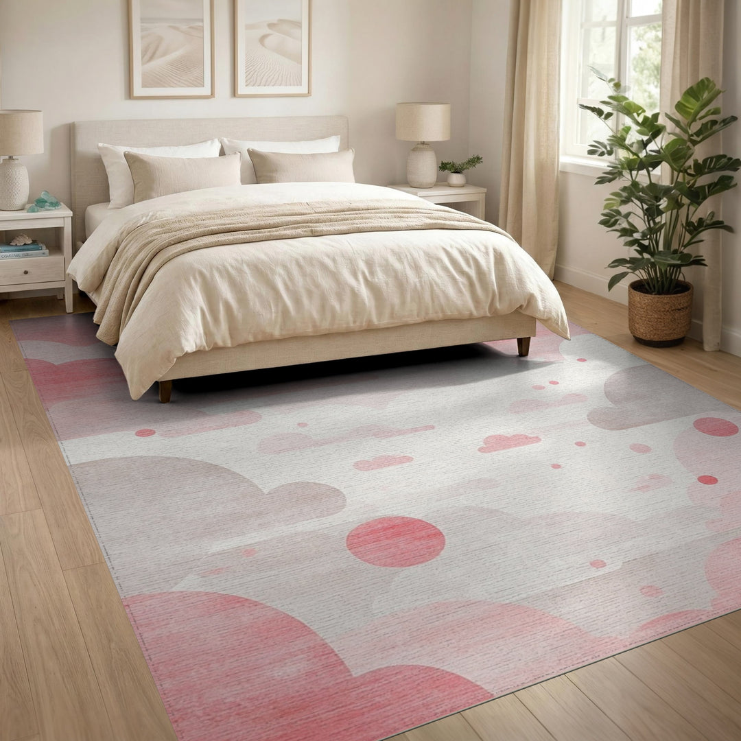 Pink Cloudscape Washable Area Rug