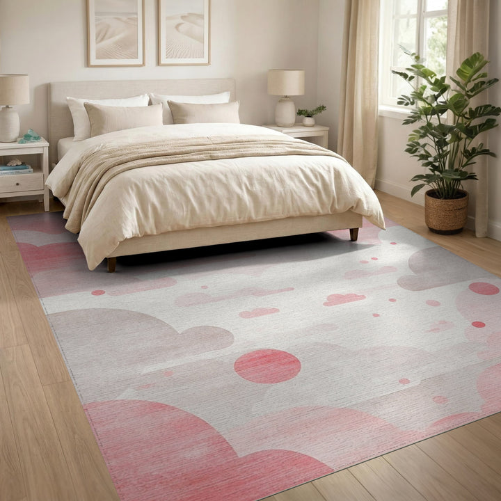 Pink Cloudscape Washable Area Rug