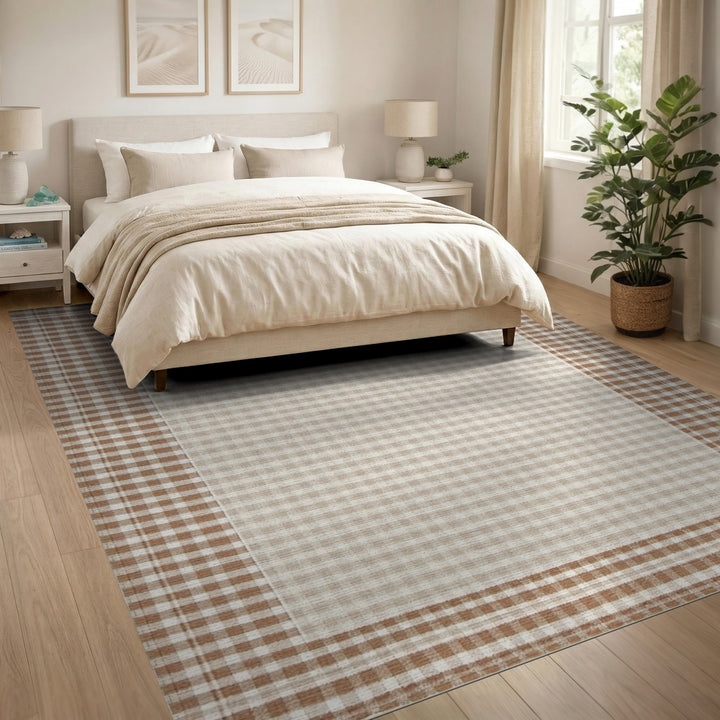Brown and Tan Rustic Farmhouse Brown Gingham Checkered Area Rug