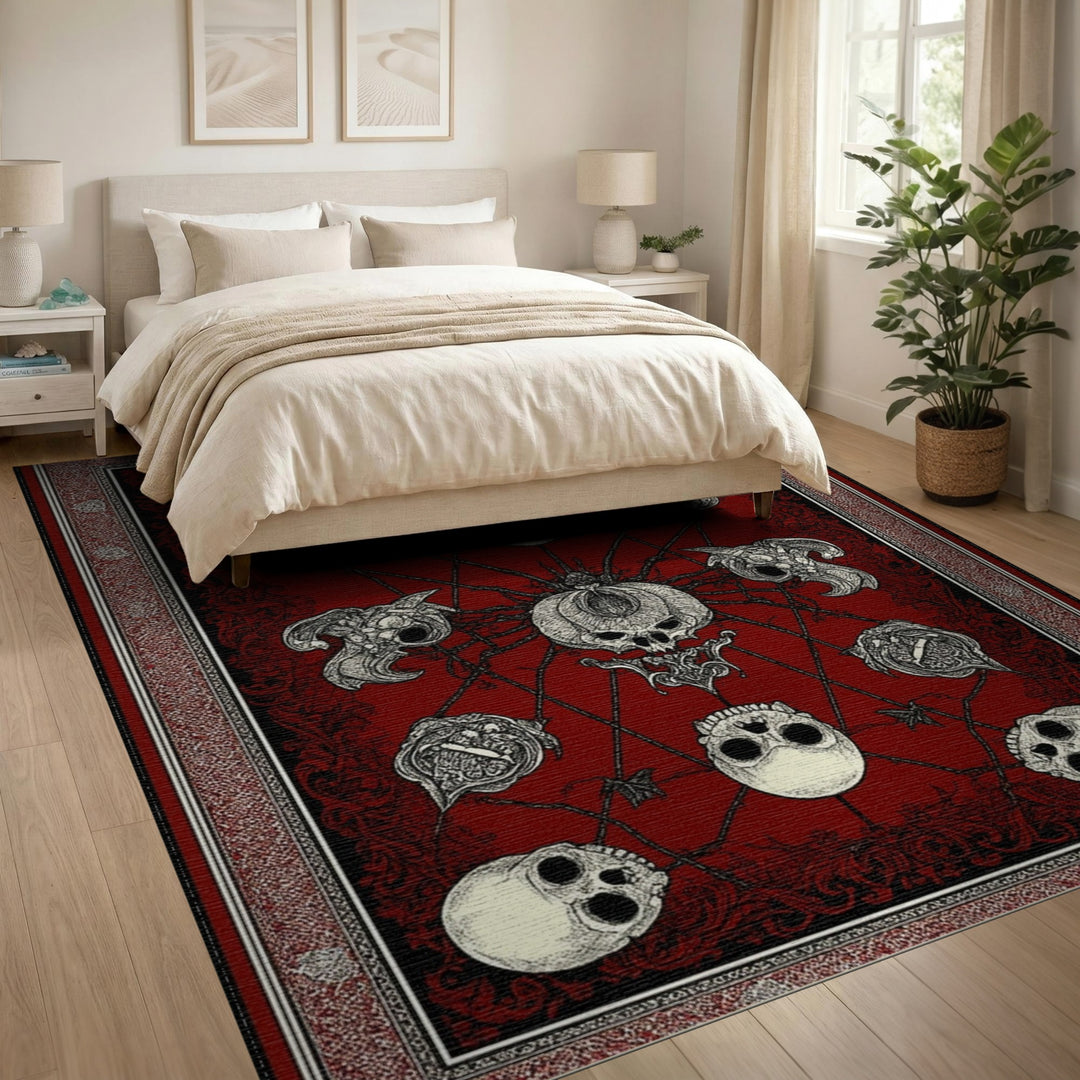 Distressed Vintage Red Gothic Skull Area Rug