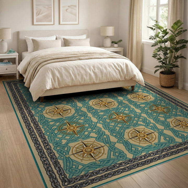 Teal Compass Knot Heritage Area Rug