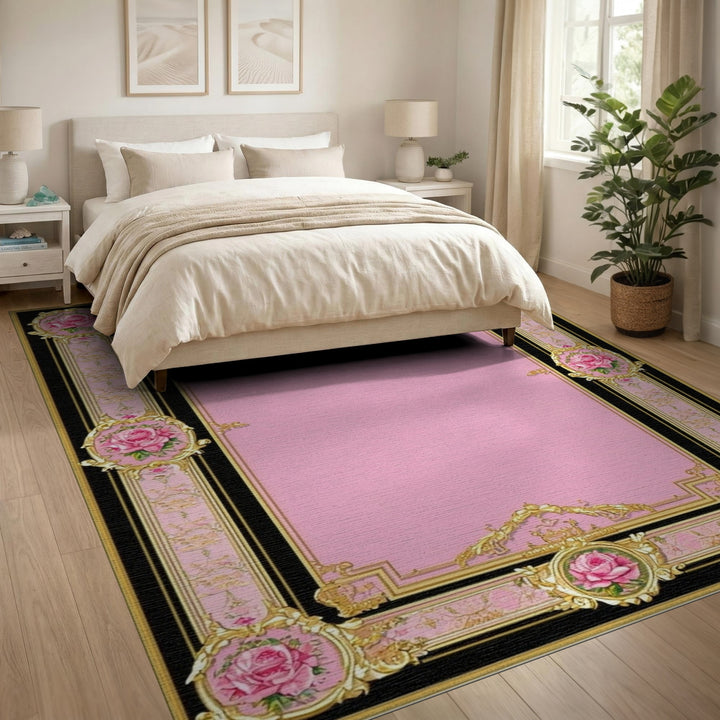 Pink Rose Floral Vintage Area Rug