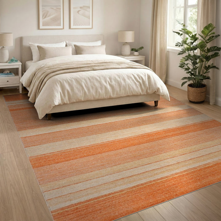 Orange Striped Geometric Area Rug