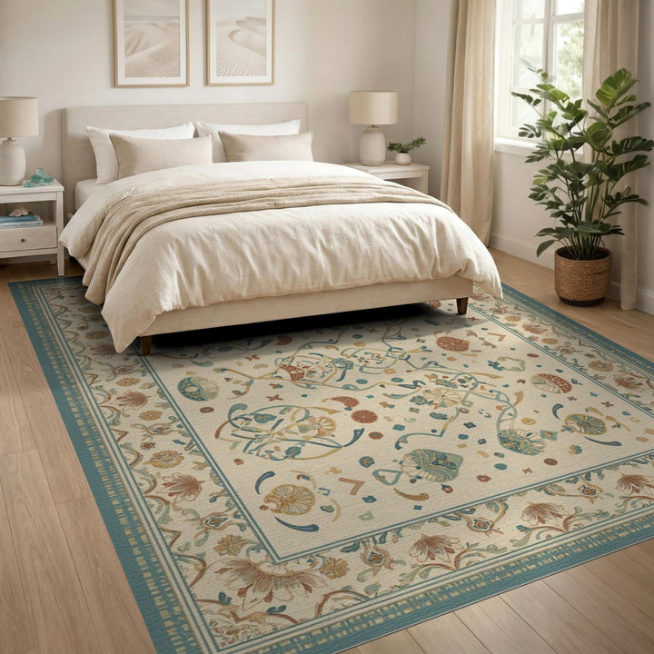 Beige Floral Vintage Area Rug