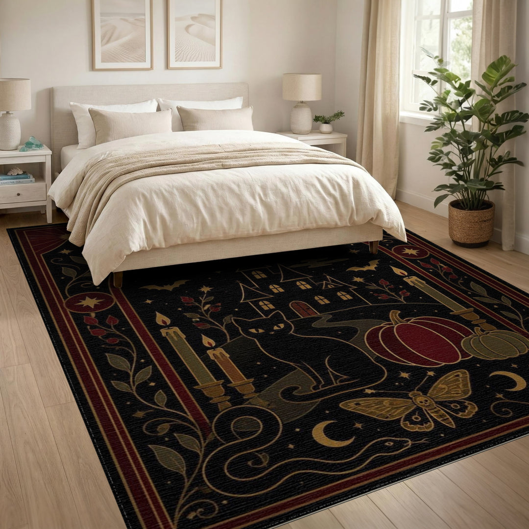 Gothic Black Cat Halloween Area Rug