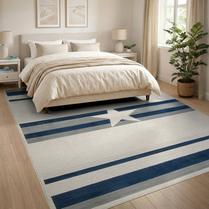 Blue Striped Star Area Rug