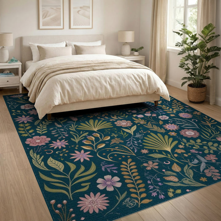 Teal Floral Vintage Area Rug