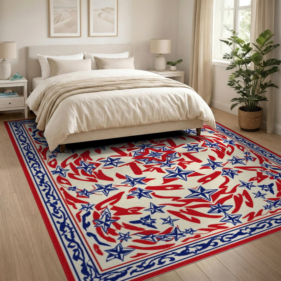 Red Blue Star Geometric Area Rug