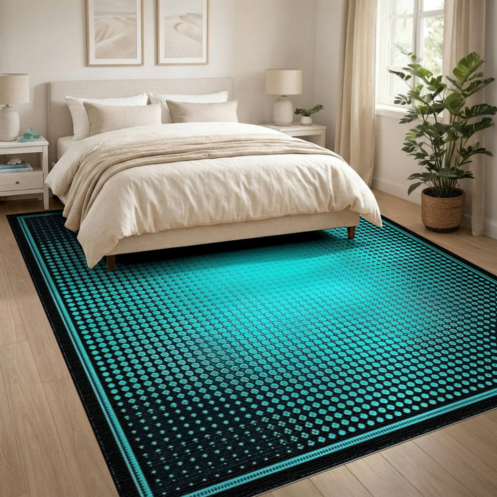 Blue Teal Gradient Dot Geometric Area Rug