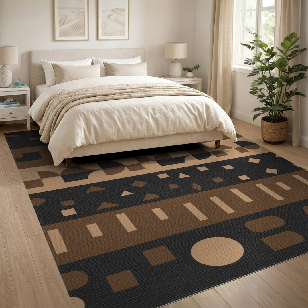 Geometric Brown Tan Area Rug