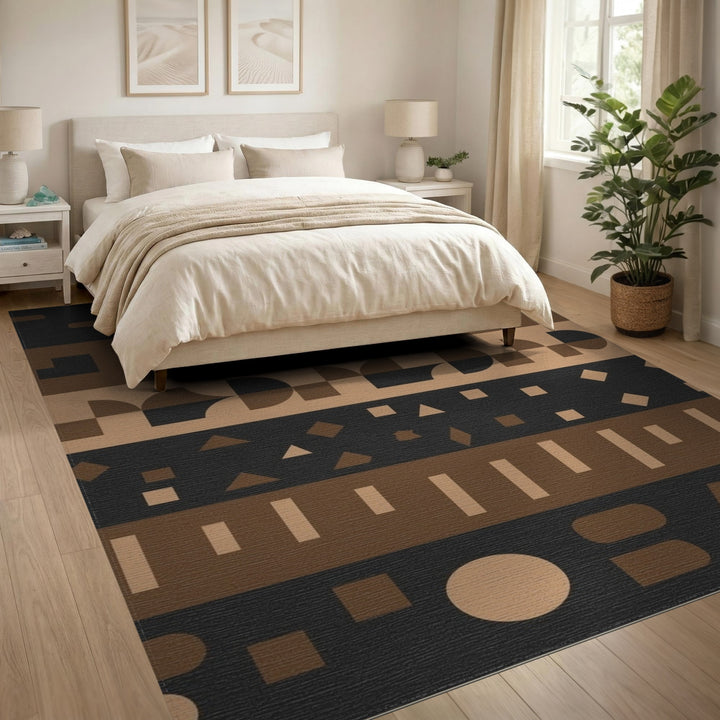 Geometric Brown Tan Area Rug