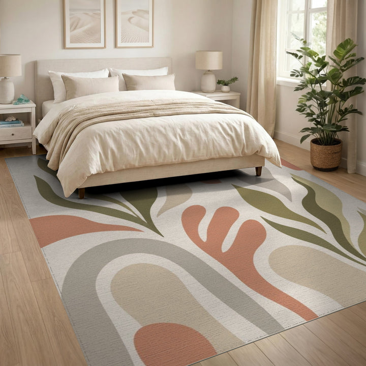 Beige Abstract Leaf Abstract Area Rug