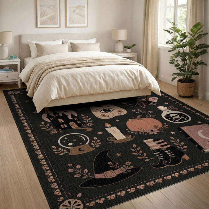Pink Halloween Witchcraft Area Rug