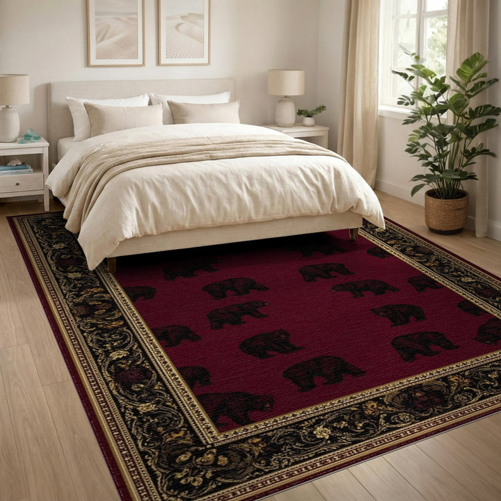 Black Bear Red Heritage Area Rug