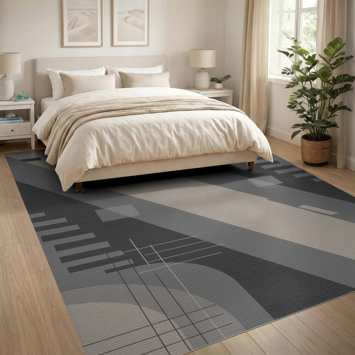 Grey Geometric Abstract Area Rug