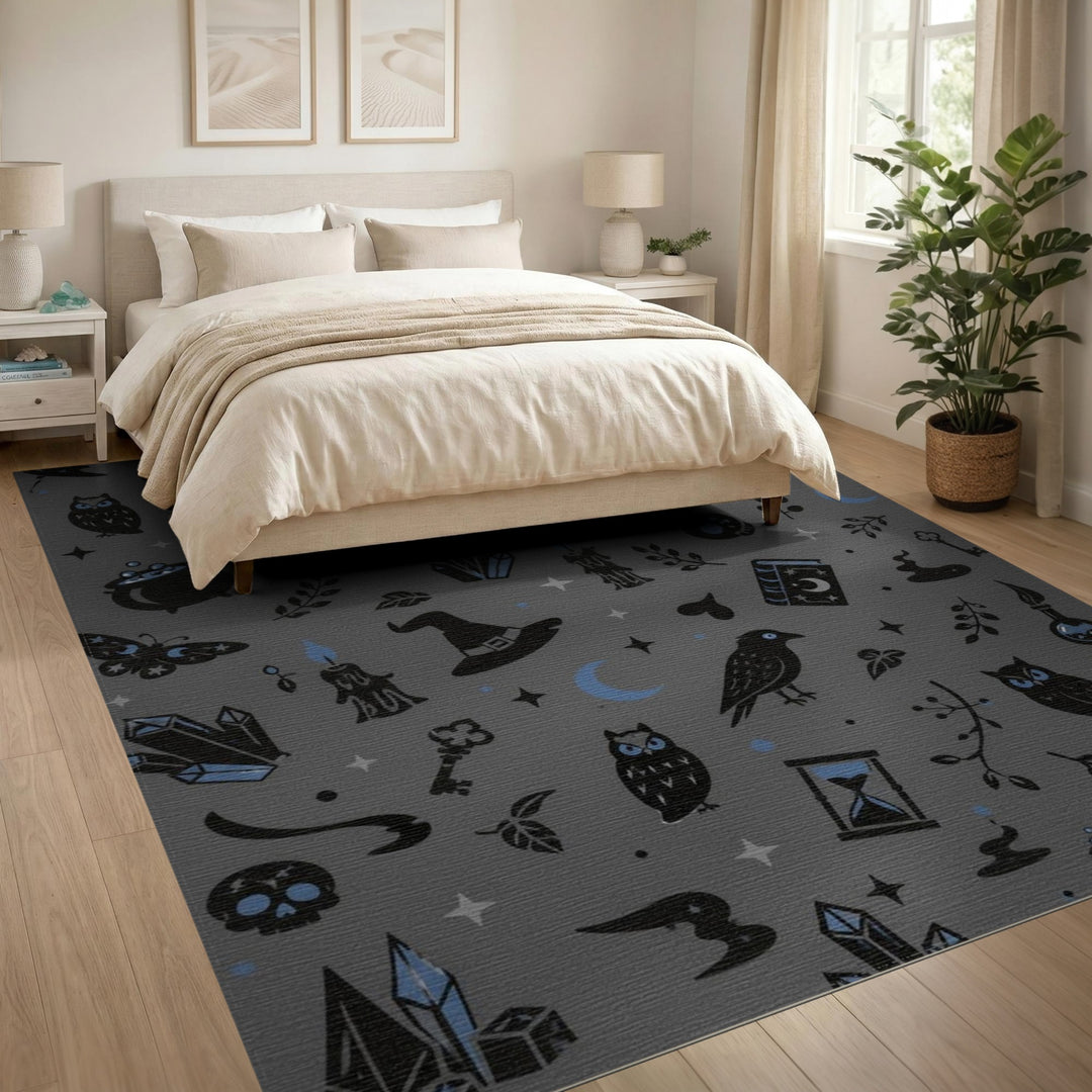 Grey Mystical Icons Area Rug