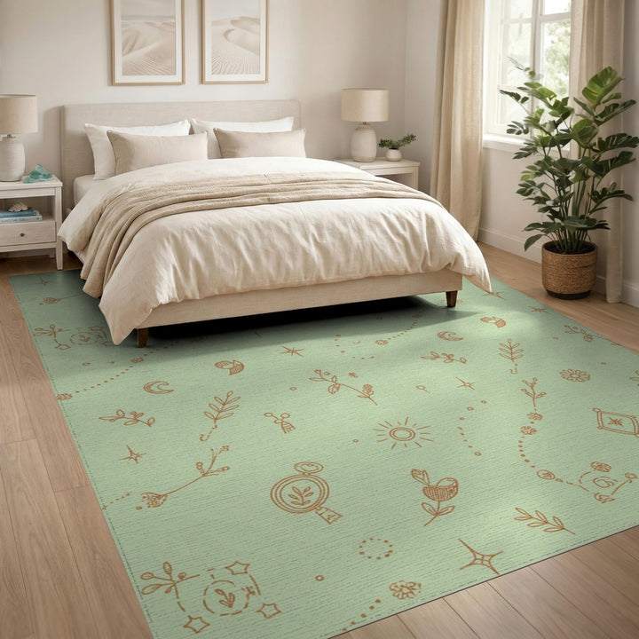 Green Celestial Boho Area Rug
