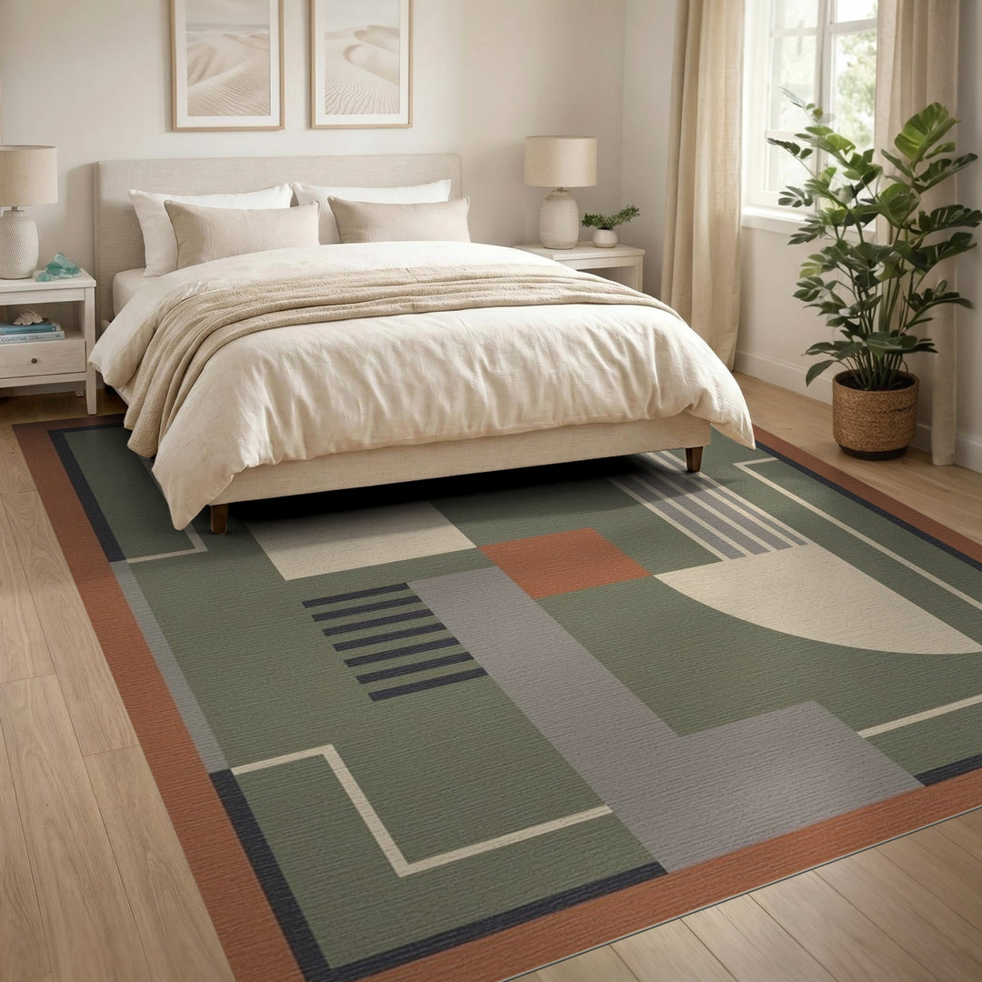 Green Geometric Modern Area Rug