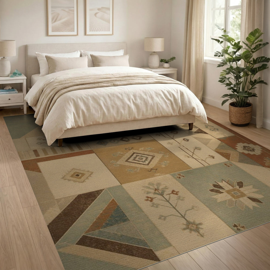 Heritage Tribal Patchwork Area Rug in Beige