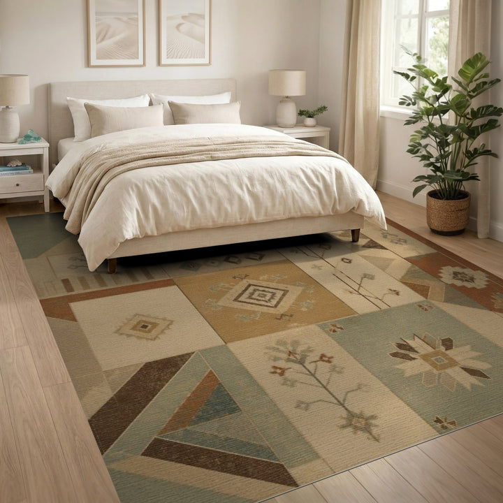 Heritage Tribal Patchwork Area Rug in Beige