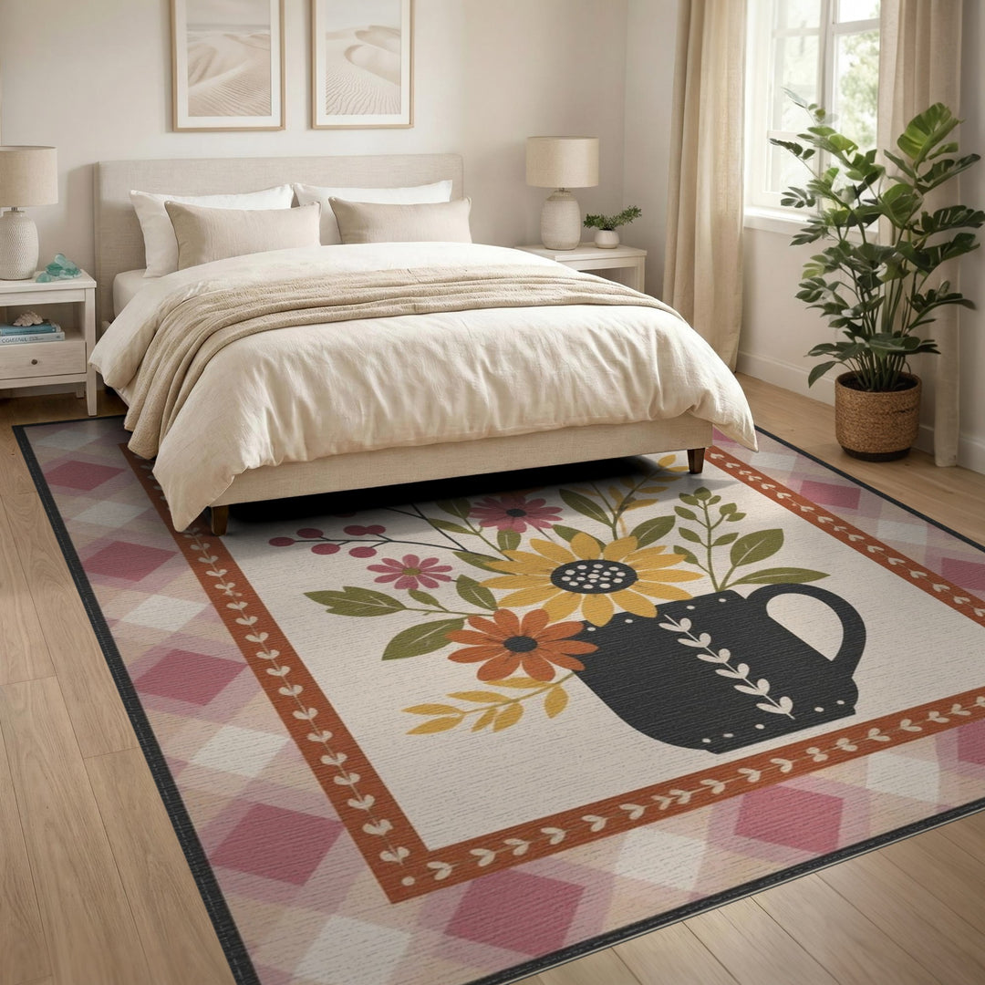 Black Mug Autumn Floral Area Rug