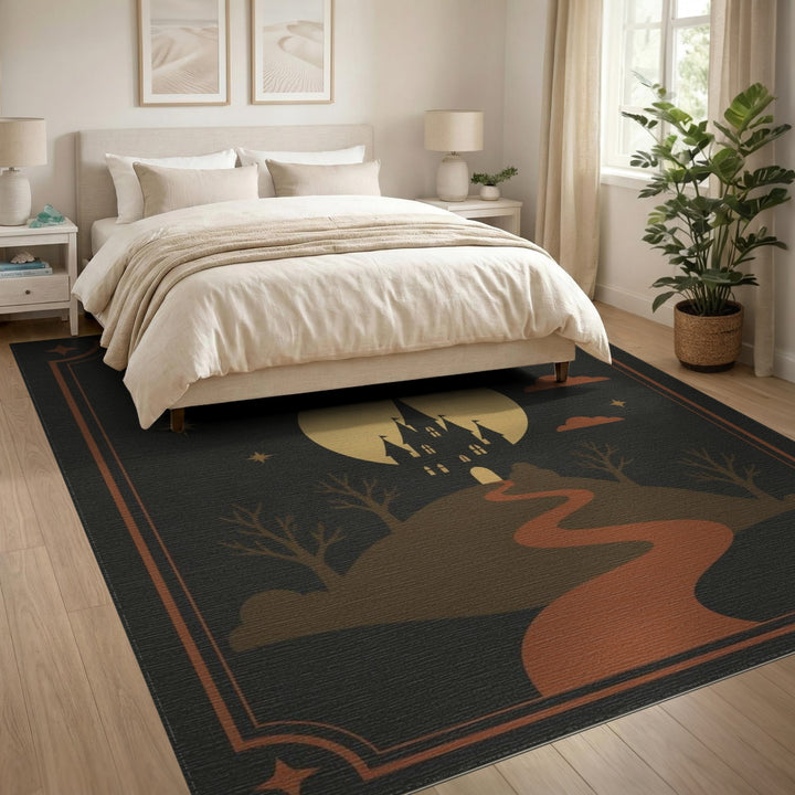 Moonlit Castle Silhouette Area Rug