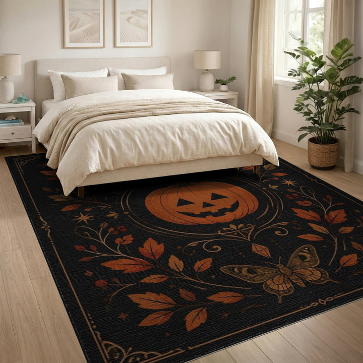 Orange Pumpkin Moth Area Rug