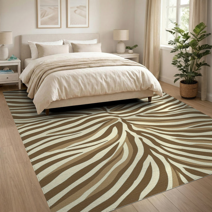 Brown Tan Radial Stripe Area Rug