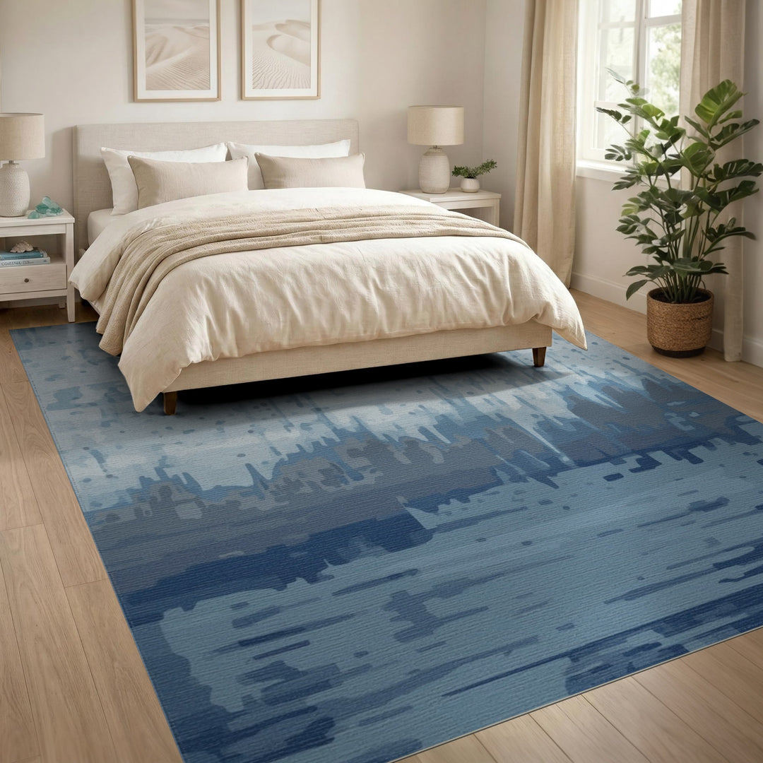 Blue Abstract Skyline Area Rug