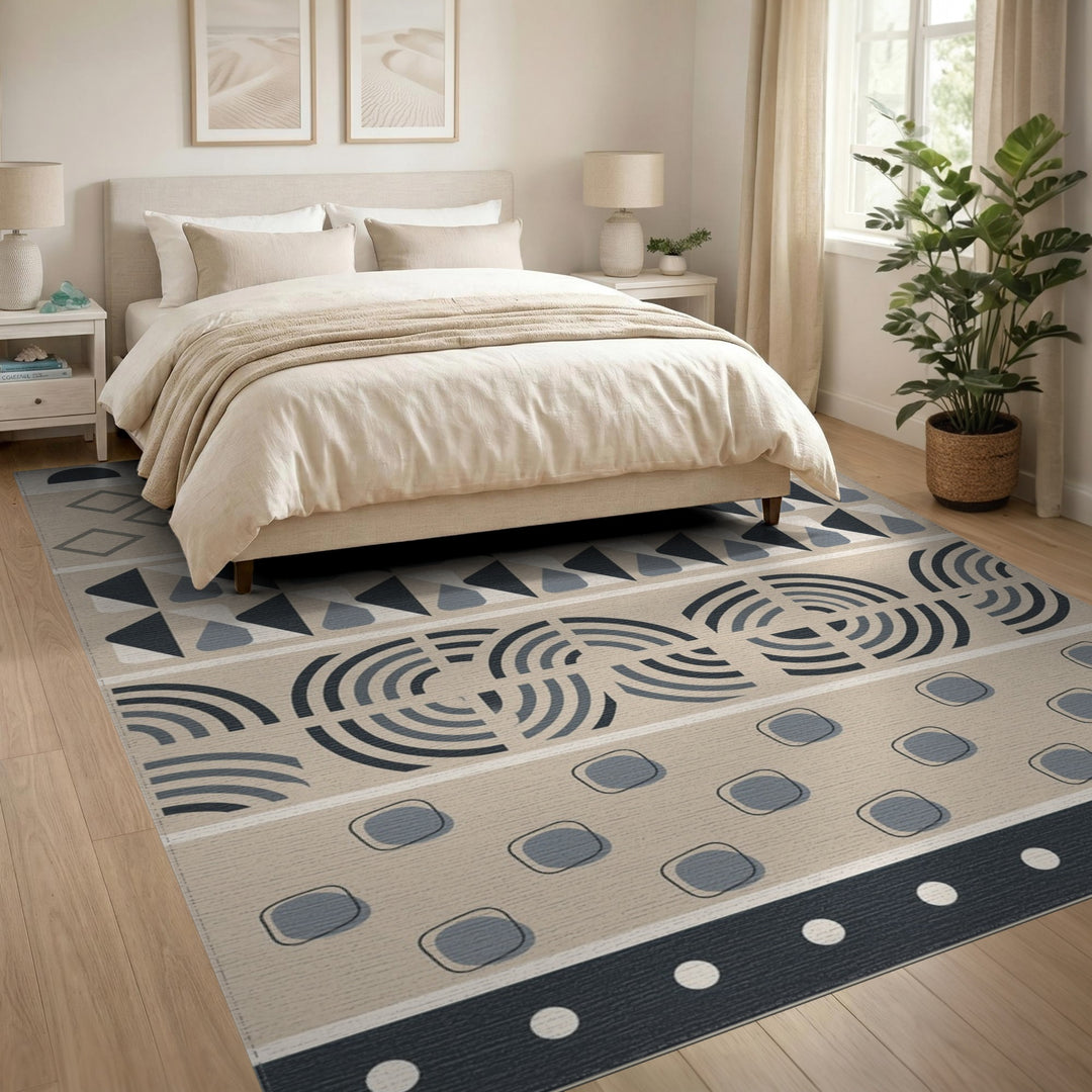 Beige Geometric Modern Area Rug