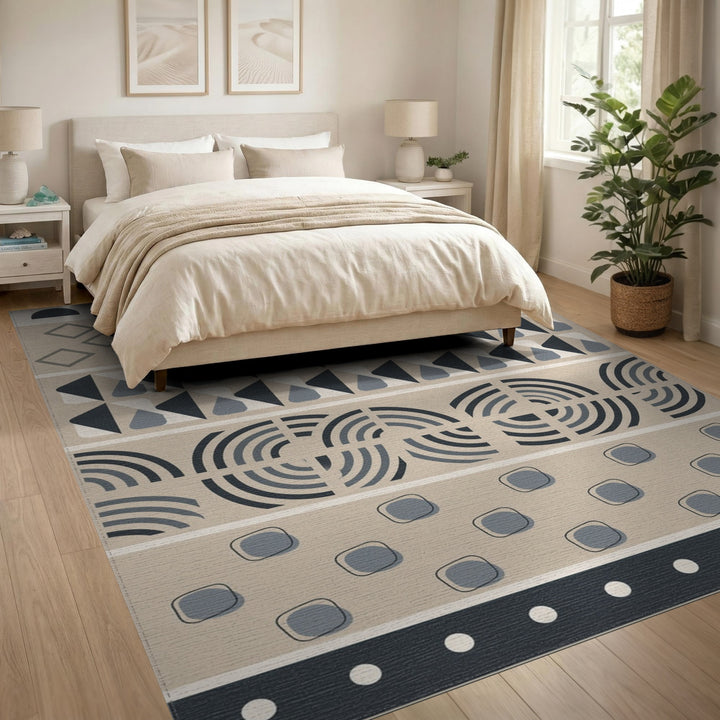 Beige Geometric Modern Area Rug