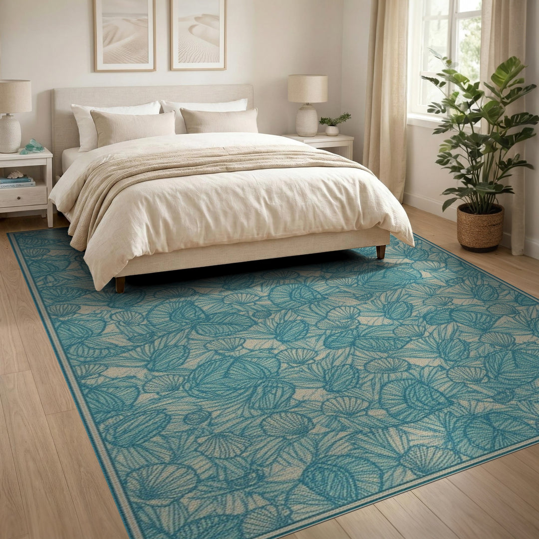 Blue Teal Seashell Coastal Area Rug
