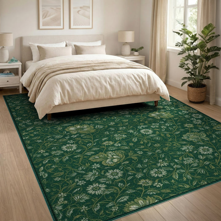 Green Floral Vintage Area Rug