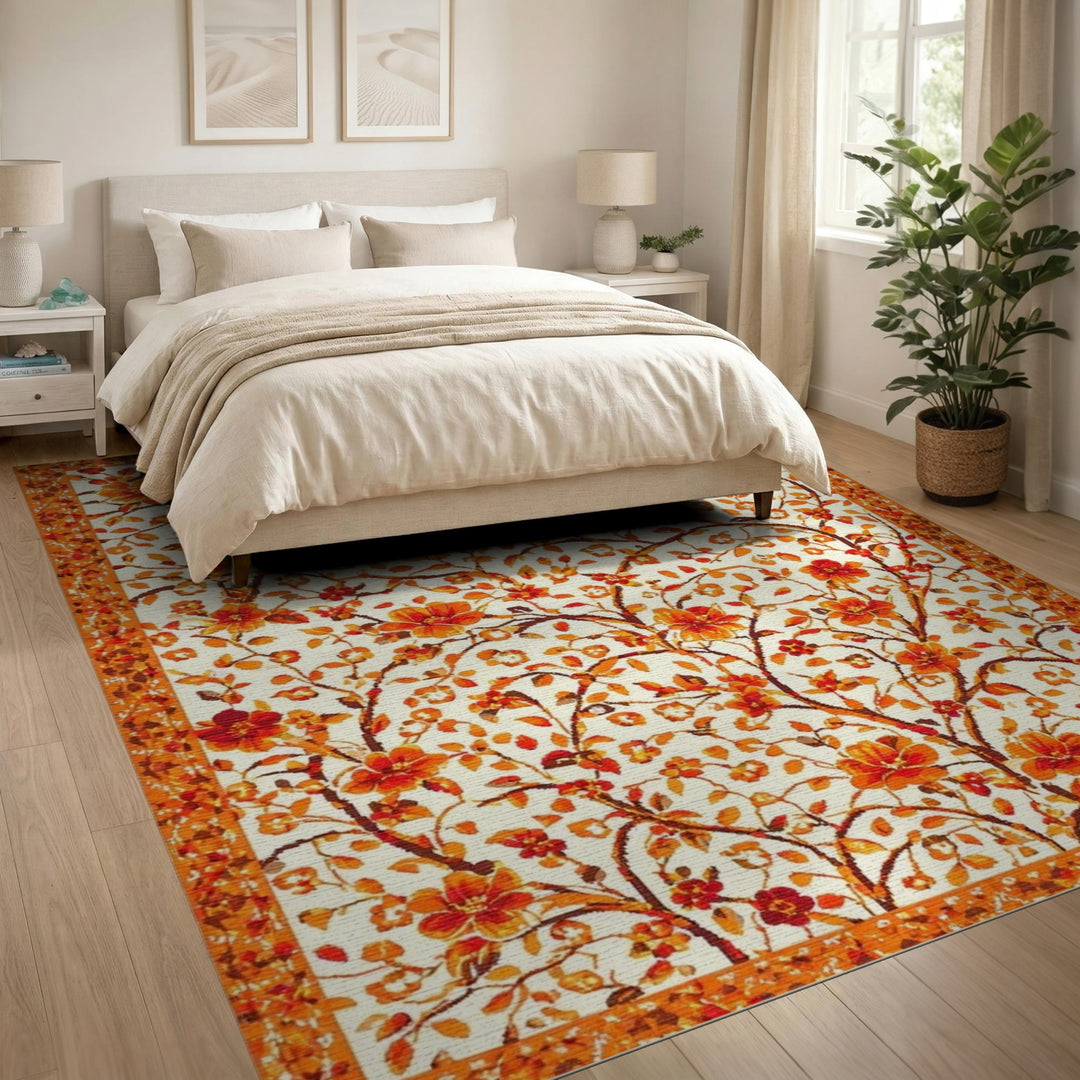 Orange Floral Vintage Area Rug