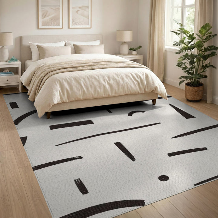 Abstract Black White Brushstroke Area Rug