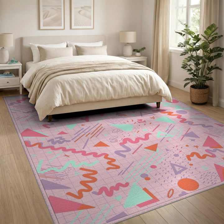 Pink Geometric Kids Area Rug