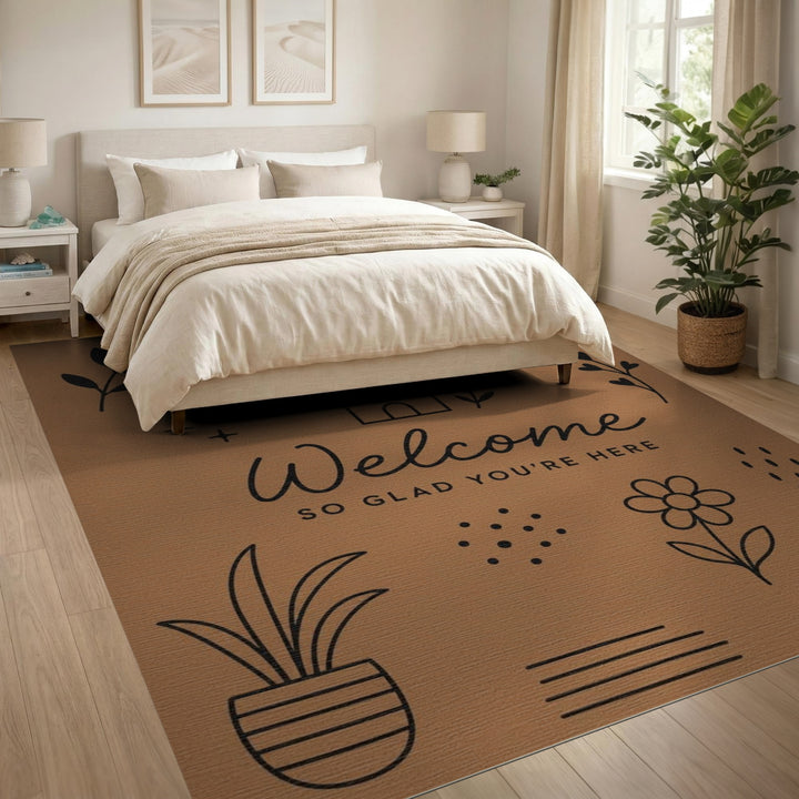 Brown Boho Welcome Area Rug