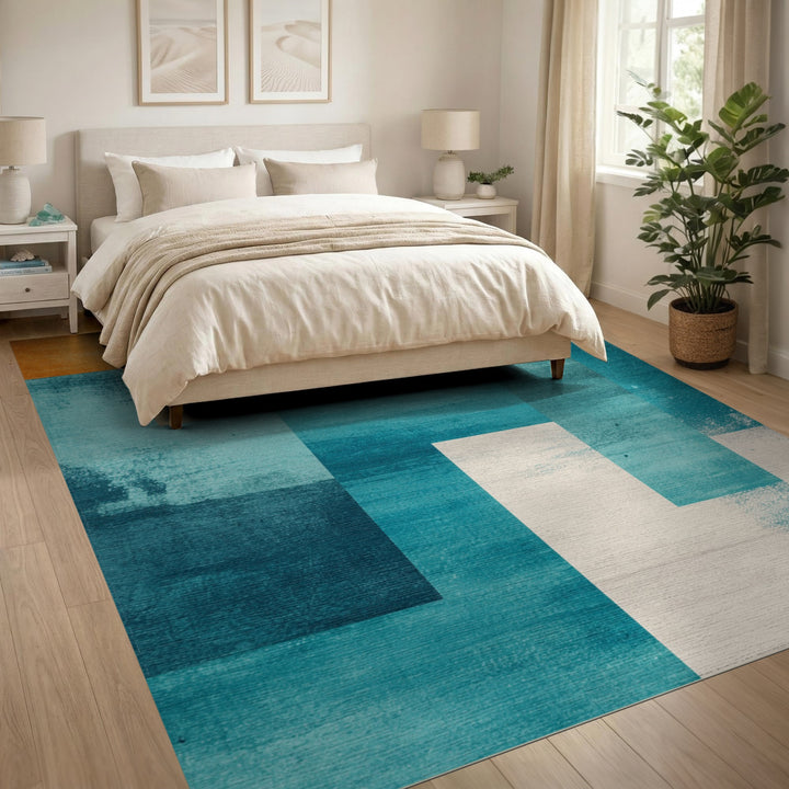 Geometric Modern Blue and Teal Modern Geometric Blue Teal Area Rug