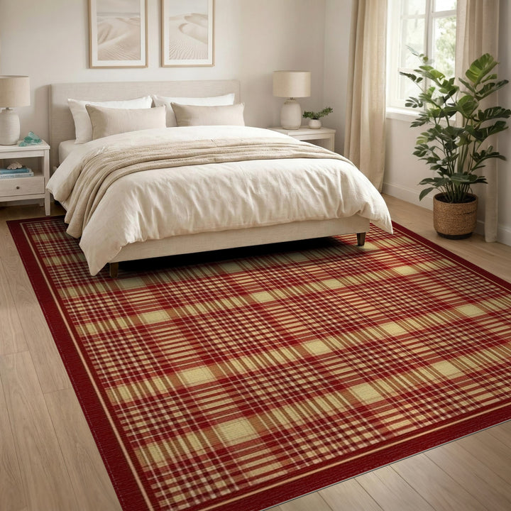 Rustic Farmhouse Red Plaid Checkered Area Rug