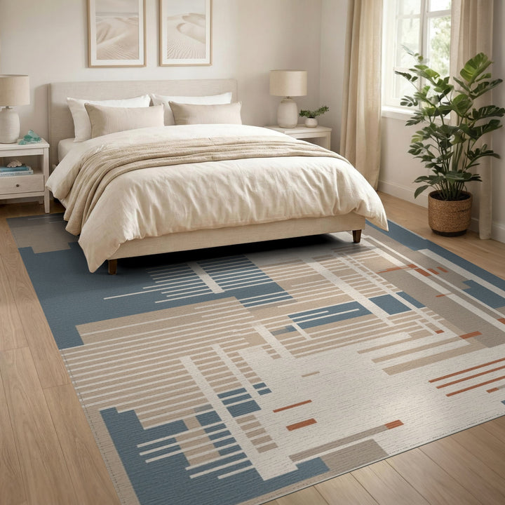 Abstract Geometric Modern Abstract Geometric Beige Area Rug