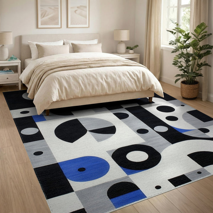Bold Geometric Black White Area Rug