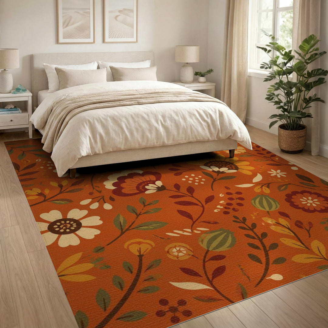 Orange Floral Vintage Area Rug