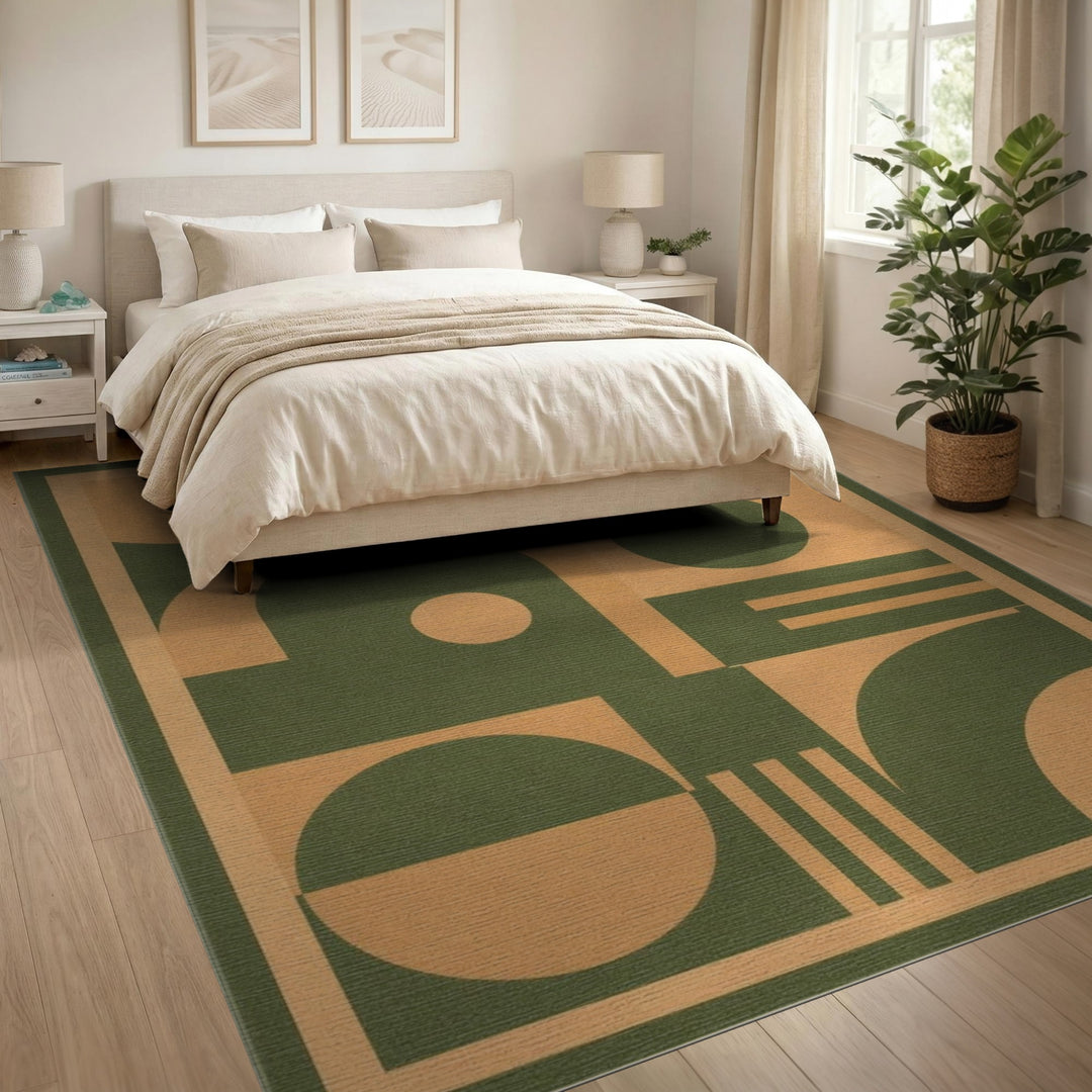 Abstract Green Geometric Abstract Area Rug