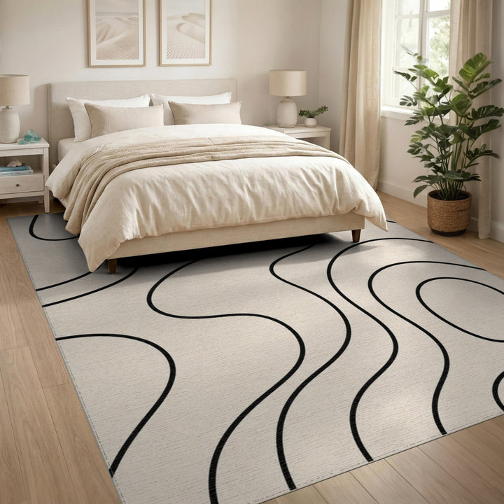 Beige Abstract Wave Area Rug
