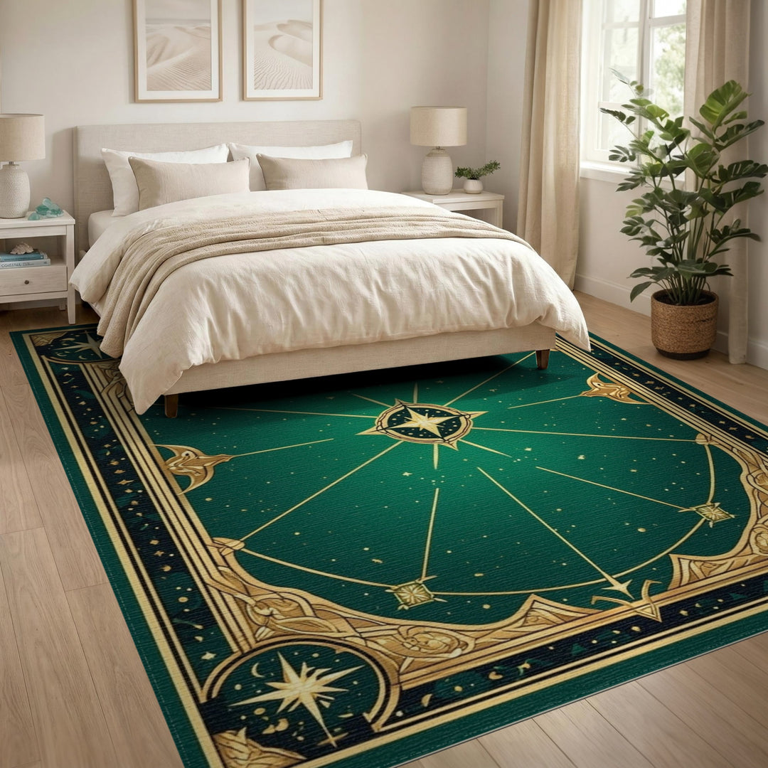 Geometric Modern Green Celestial Starburst Area Rug