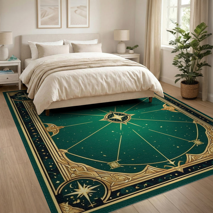 Geometric Modern Green Celestial Starburst Area Rug