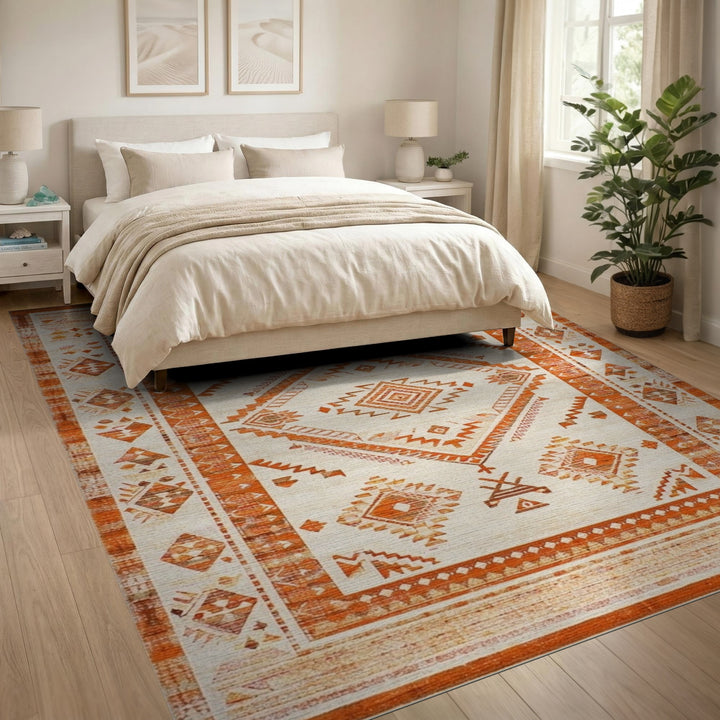 Orange Southwestern Geometric Area Rug
